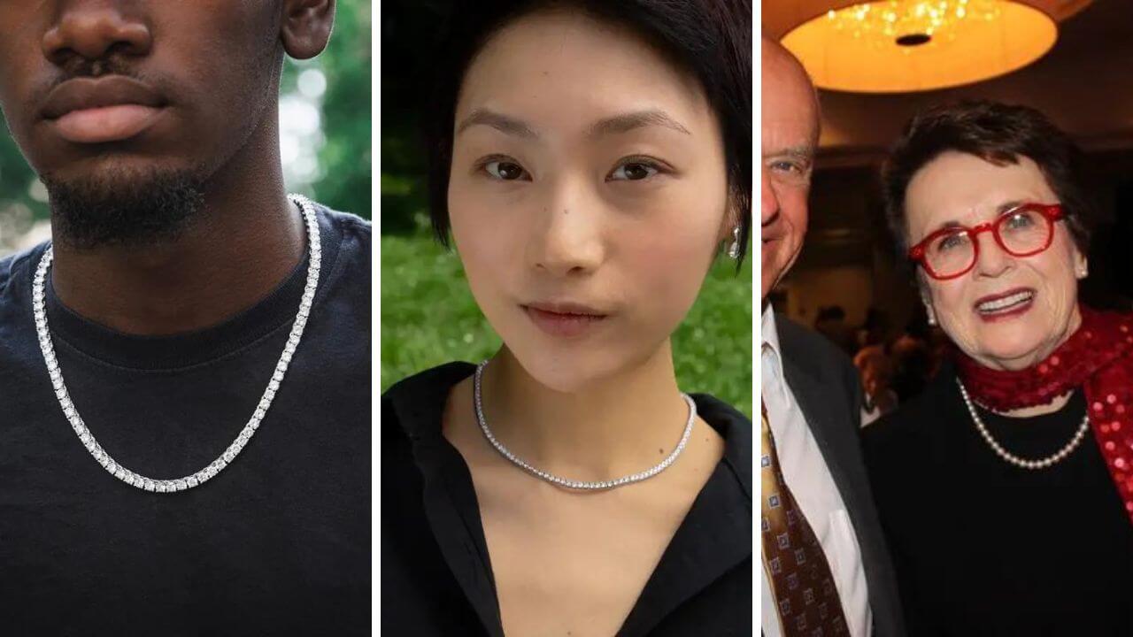 People wearing tennis necklaces to show it's fashion versatility