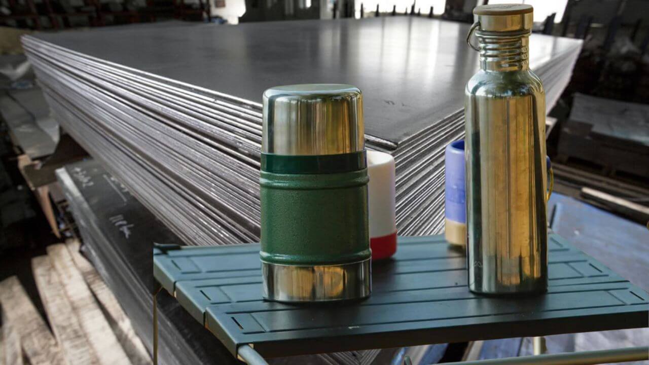 Beginning with stainless steel sheets and ending with stainless steel water bottles