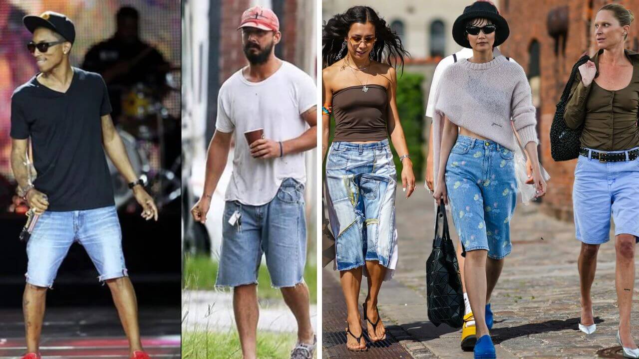 Cool men and women wearing nostalgic trending jorts