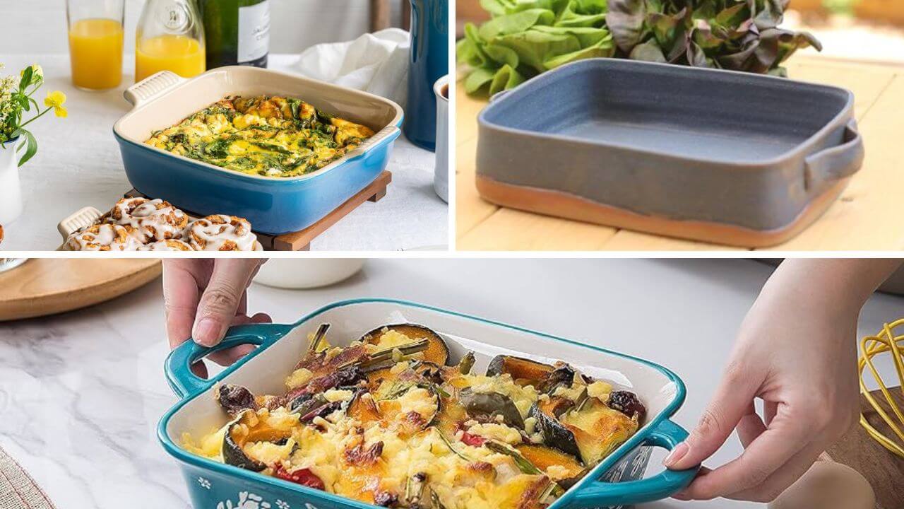 Display of three different ceramic baking dishes