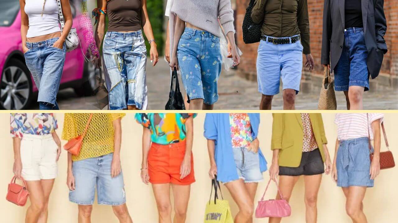 Group of jorts and a group of jean shorts