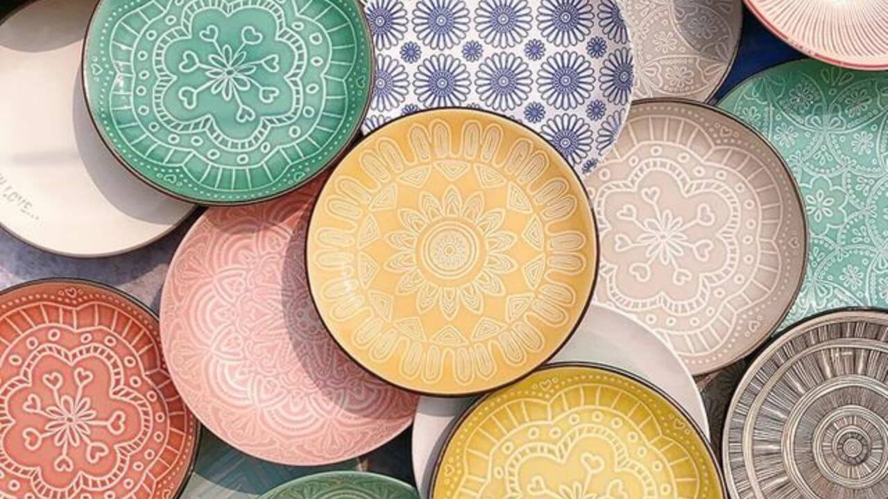 Different Japanese-style ceramic dinner plates