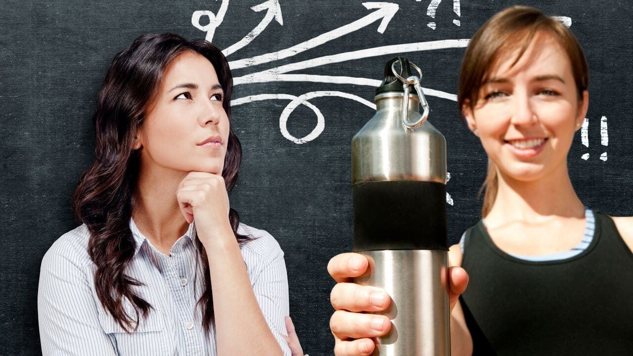 Women selecting a stainless steel water bottle