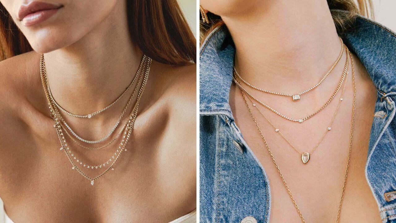 Women wearing various lengths of tennis necklaces