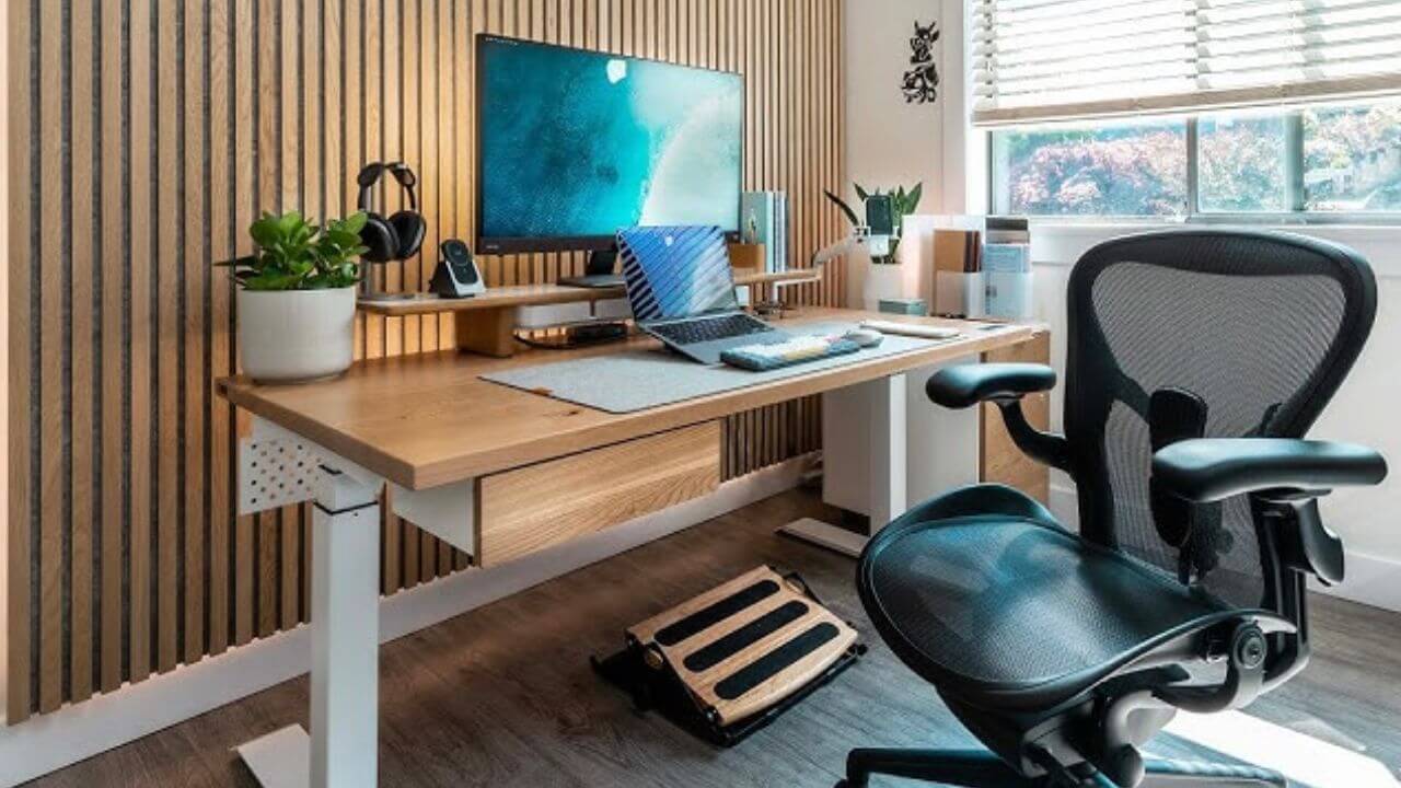 Desk and chair in a home office setting
