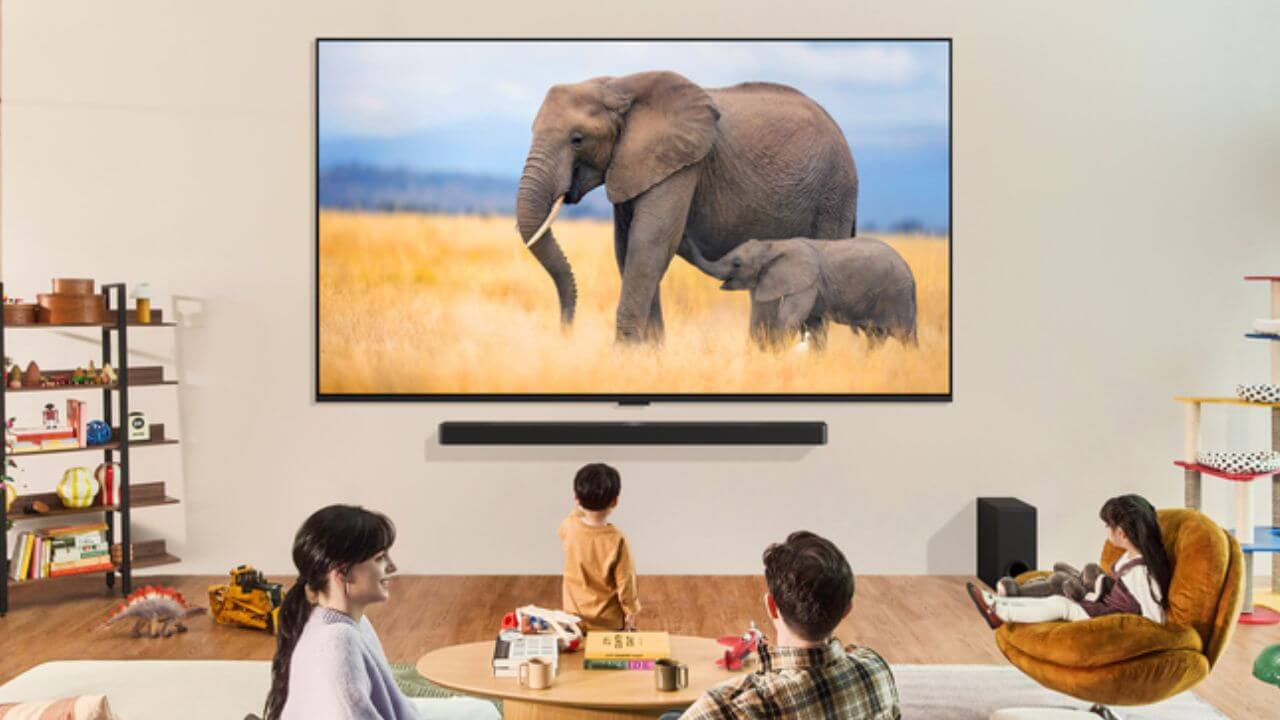 Family watching an LG OLED TV