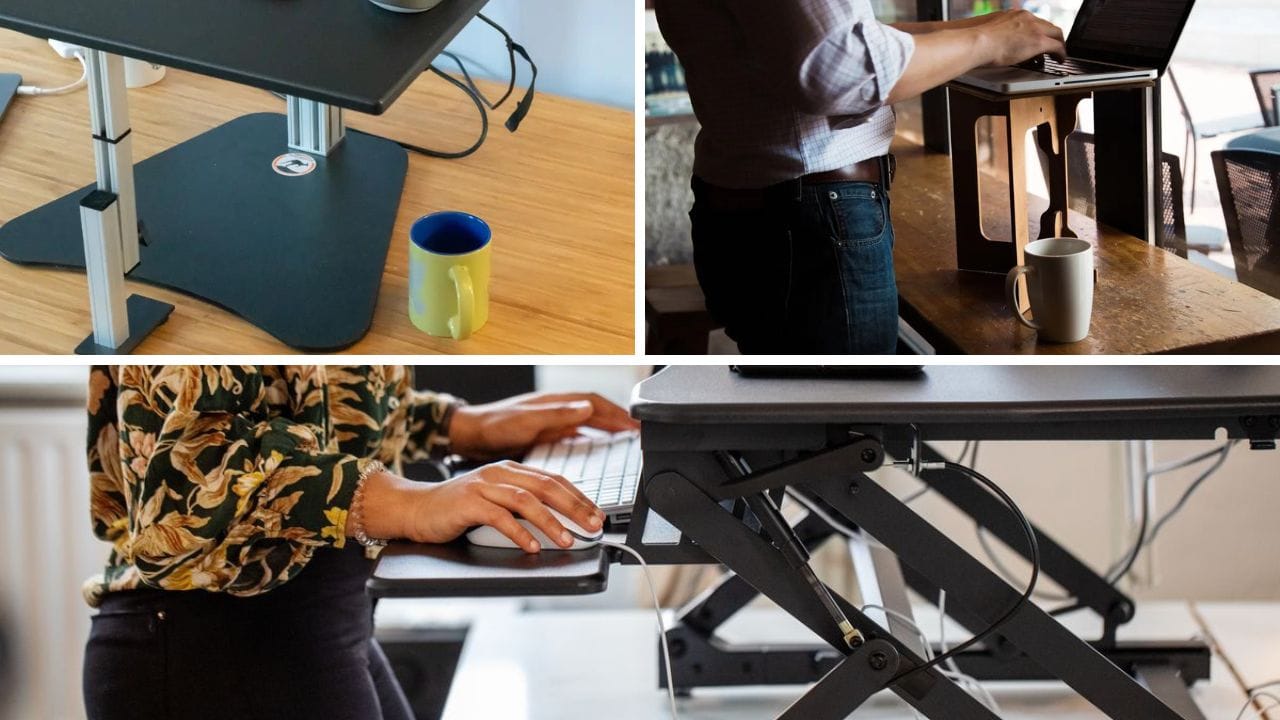 Three stand-sit desk converter options