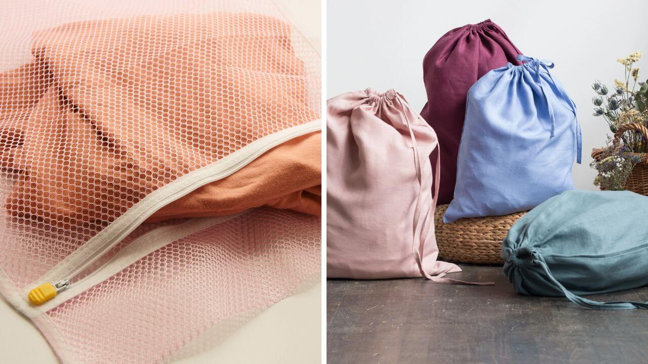 Zippered mesh laundry bag and four stylish laundry bags