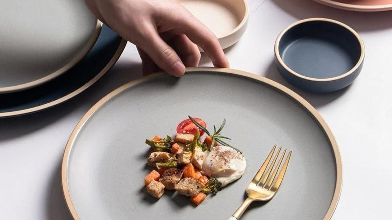 Quality ceramic plate on a table with food on the plate