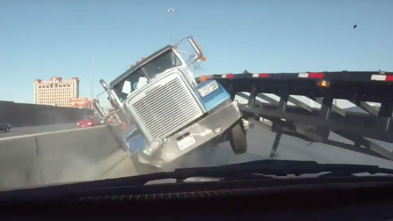 Truck dash cam records a truck accident