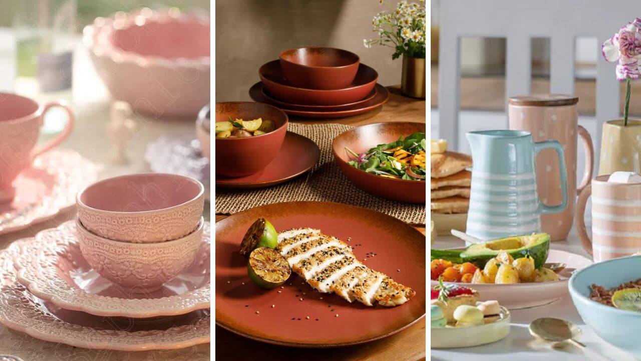 Different stoneware and ceramic dinnerware examples