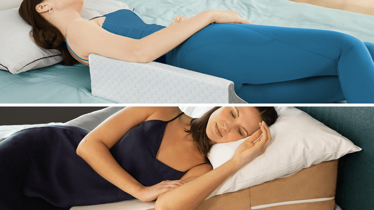 Two wedge pillow styles being used by side sleepers