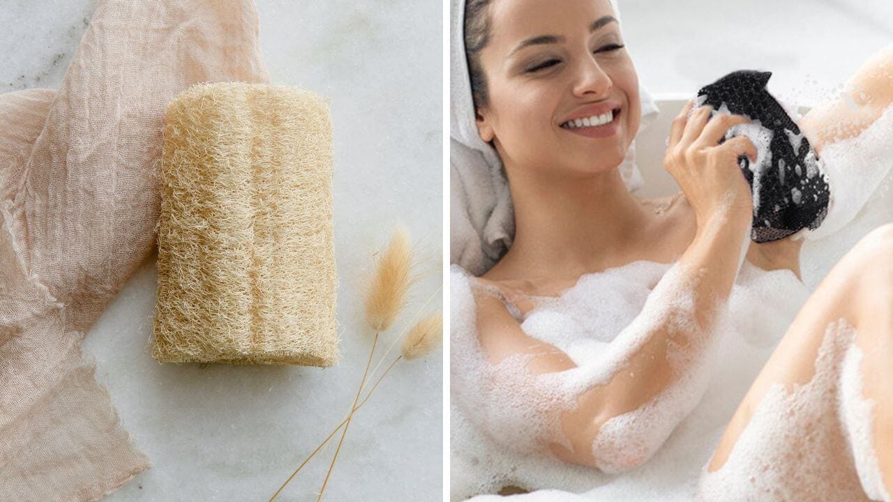 A Loofah and an African net sponge