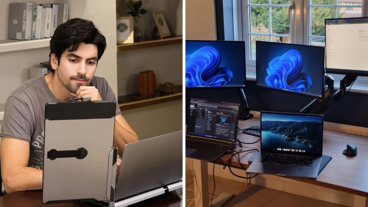 Two laptop screen extender setups