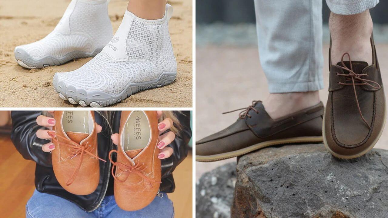 People wearing barefoot shoes to show the variety of styles