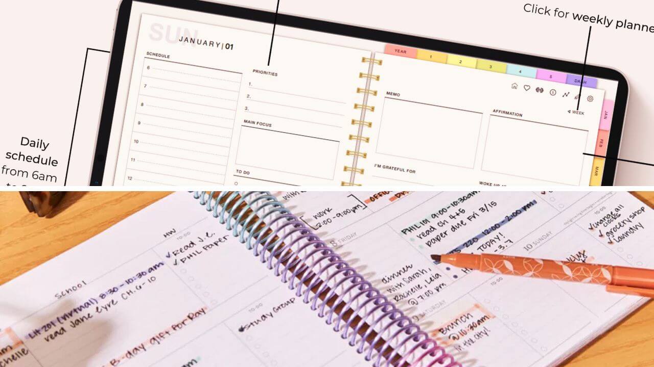 Example of a digital ADHD Planner and a Paper ADHD Planner
