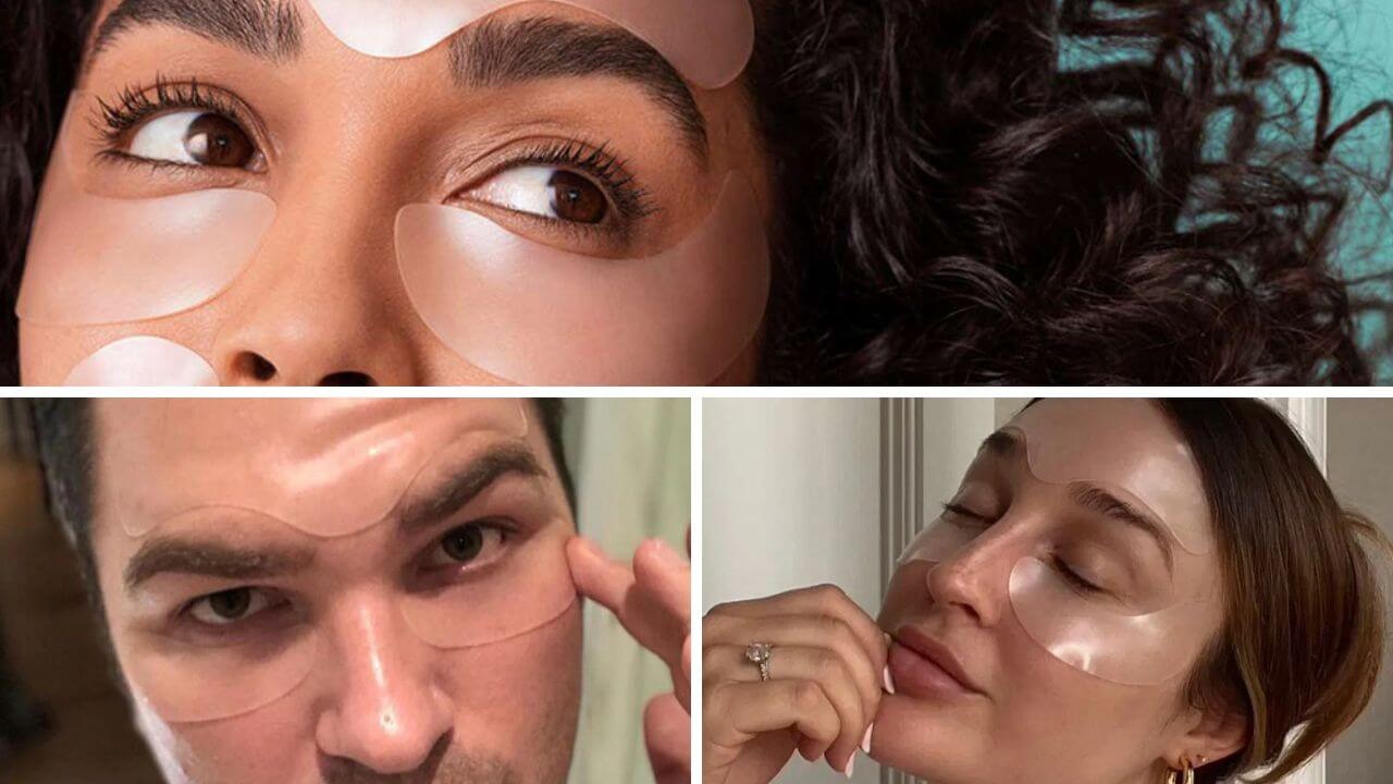 Three people applying wrinkle patches to achieve a more youthful skin